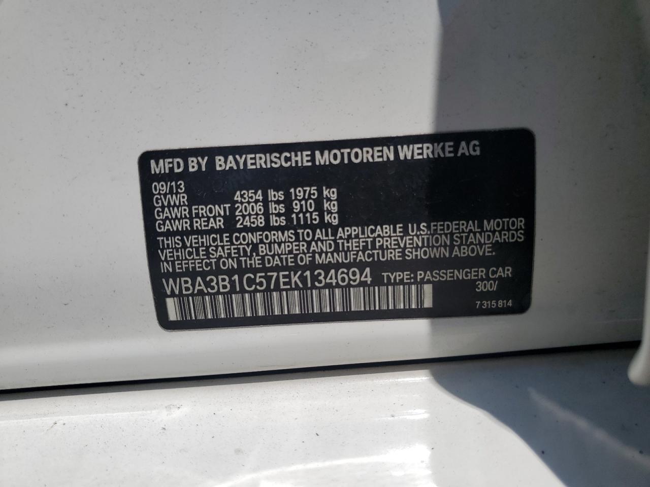 WBA3B1C57EK134694 2014 BMW 320 I