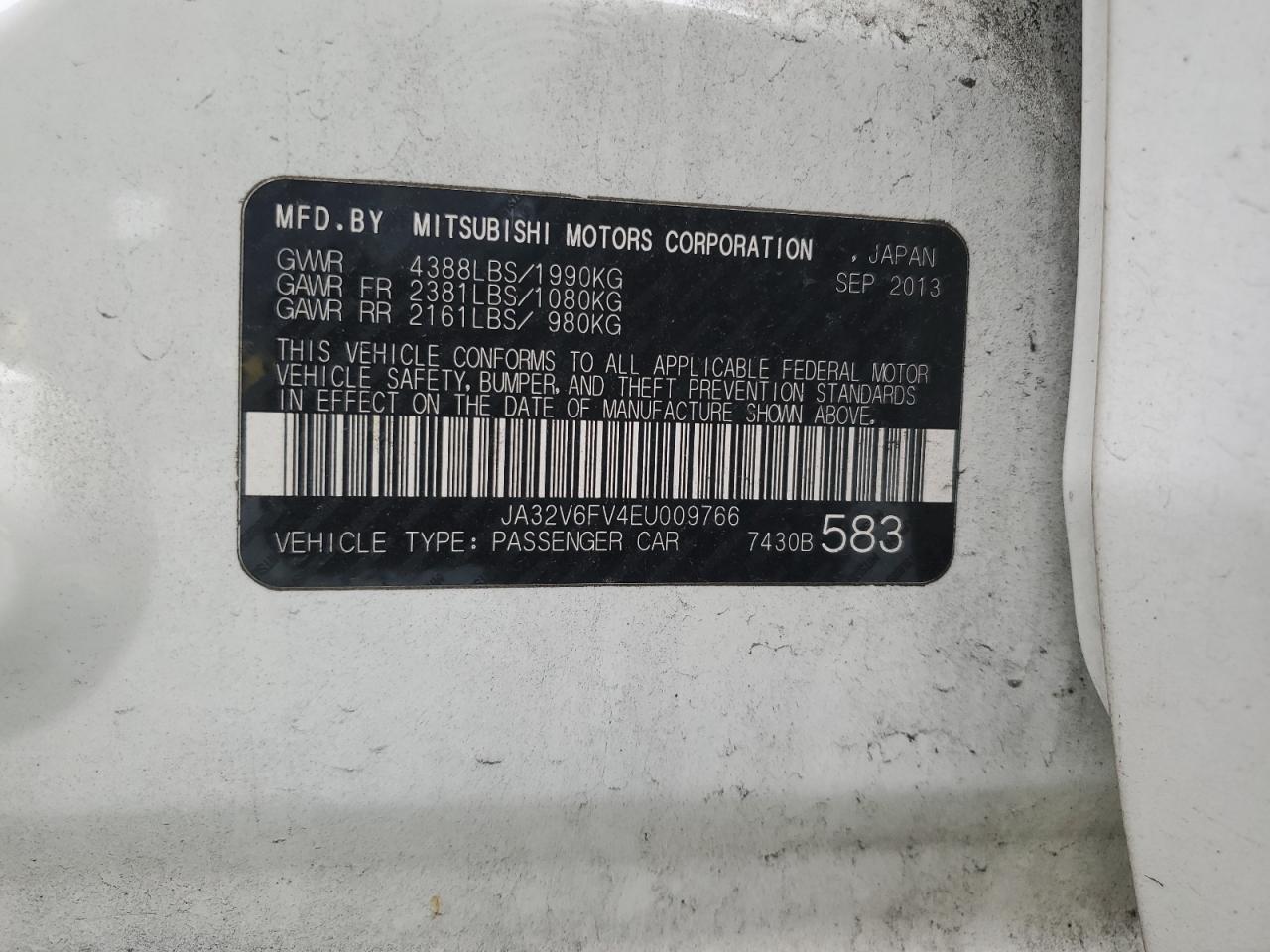 JA32V6FV4EU009766 2014 Mitsubishi Lancer Ralliart