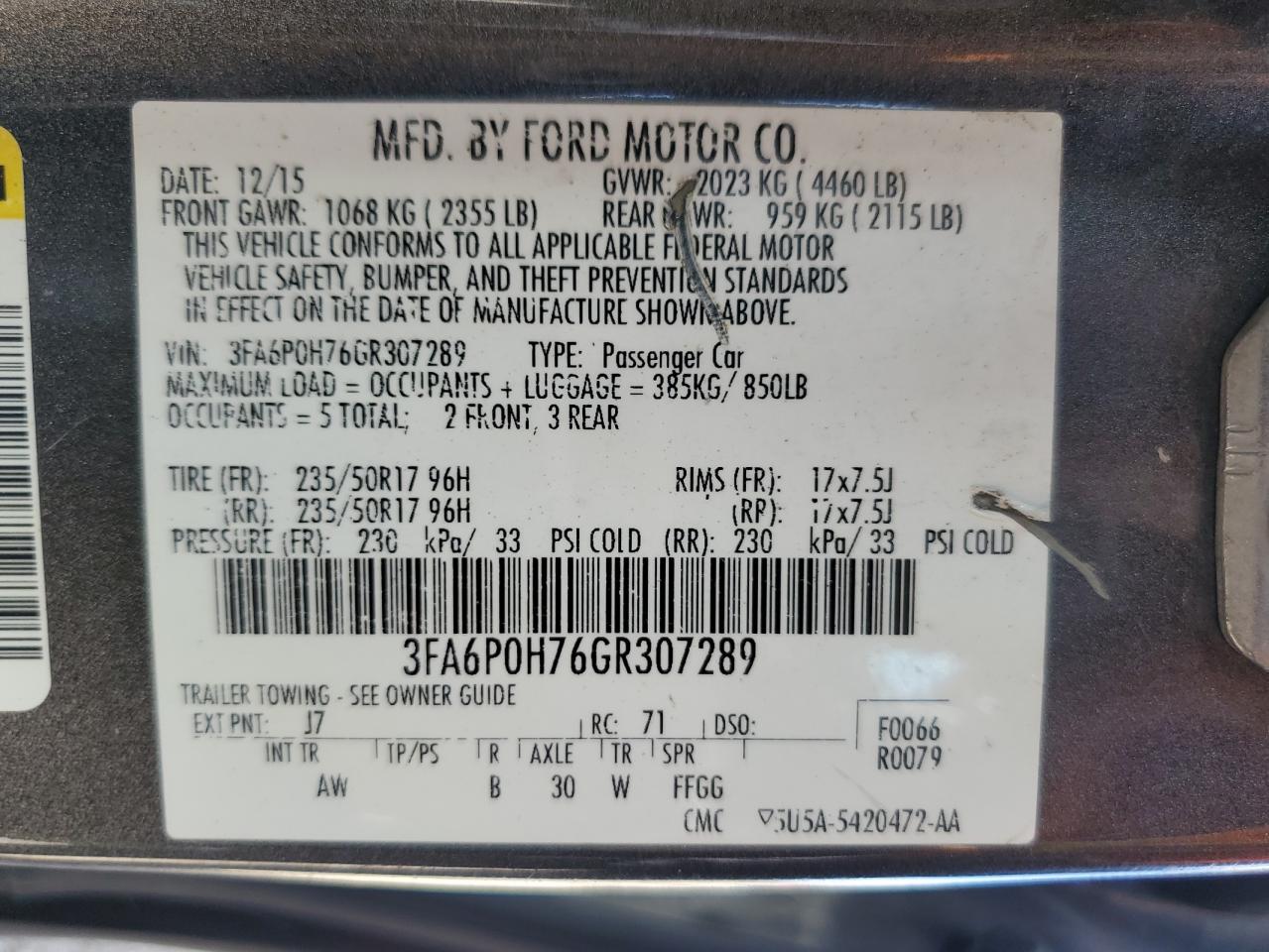 3FA6P0H76GR307289 2016 Ford Fusion Se