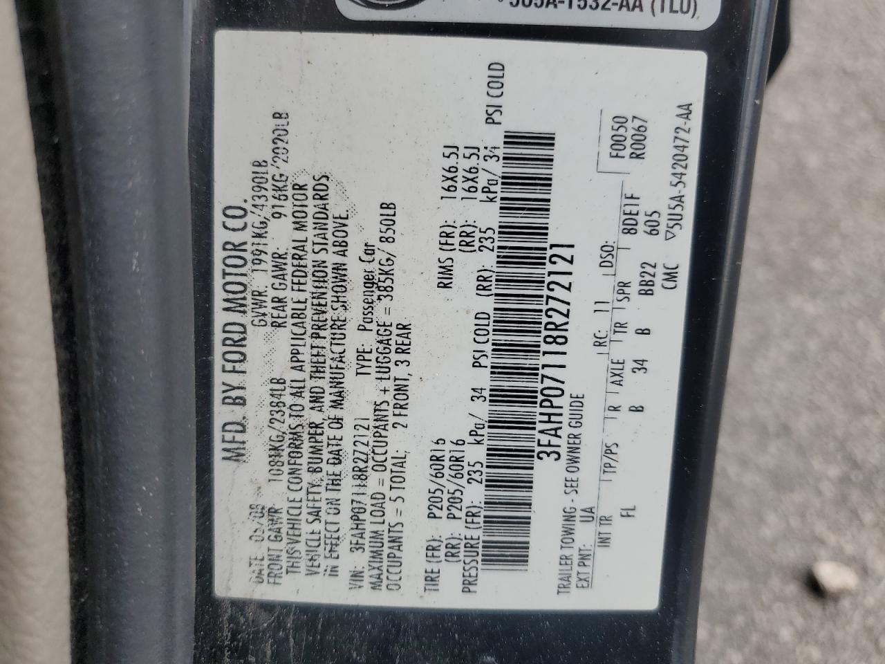 3FAHP07118R272121 2008 Ford Fusion Se