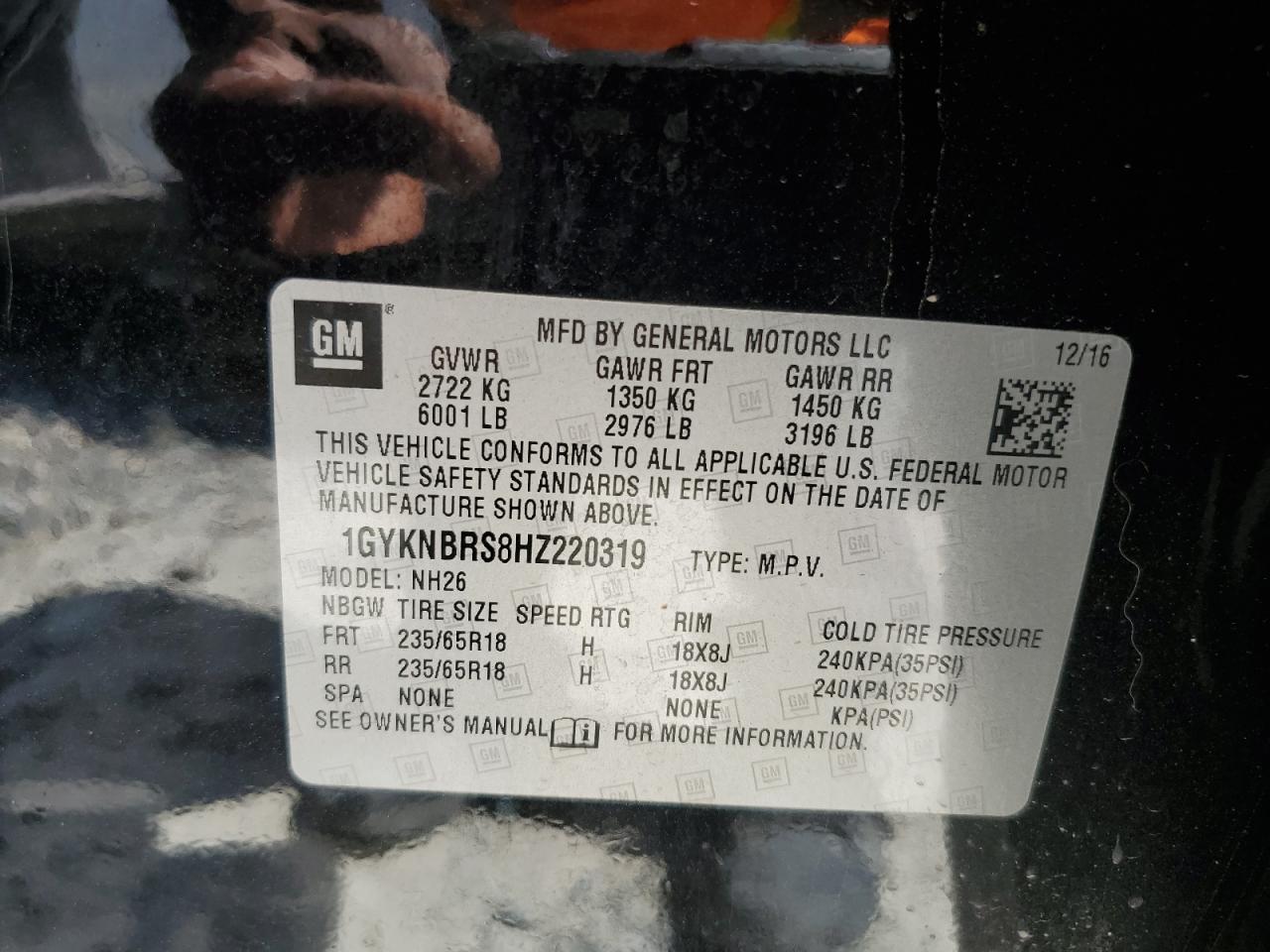 1GYKNBRS8HZ220319 2017 Cadillac Xt5 Luxury