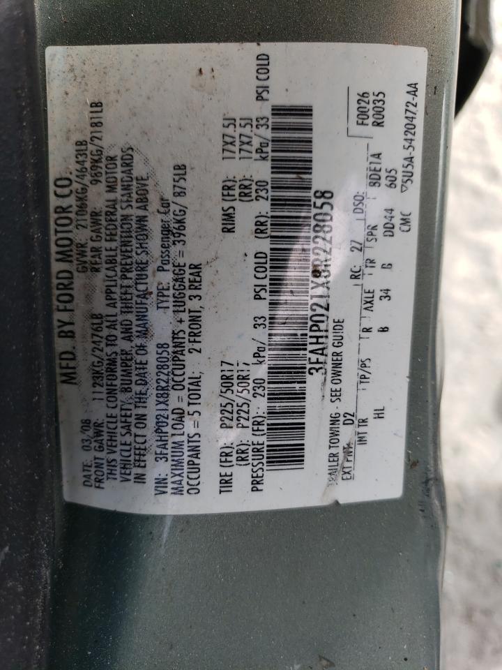 3FAHP021X8R228058 2008 Ford Fusion Sel