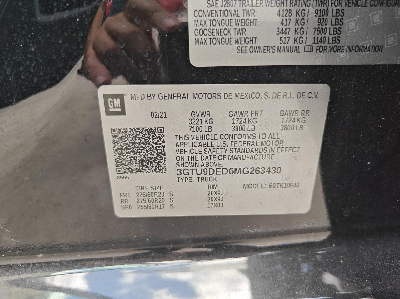 2021 GMC Sierra K1500 Slt vin: 3GTU9DED6MG263430