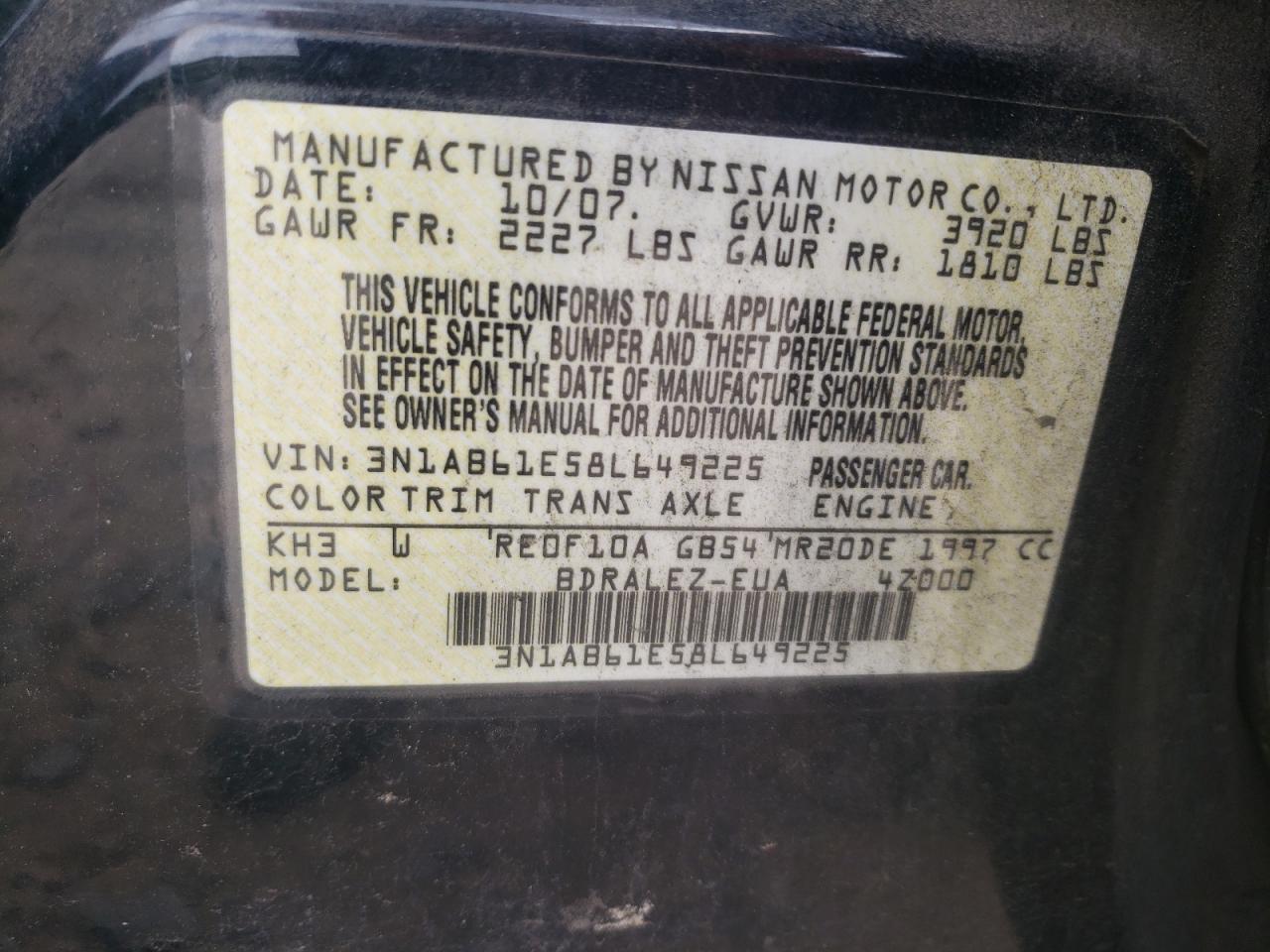 3N1AB61E58L649225 2008 Nissan Sentra 2.0