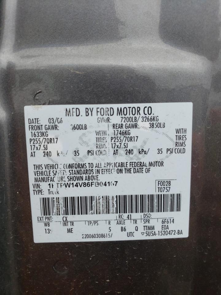 1FTPW14V86FB04167 2006 Ford F150 Supercrew