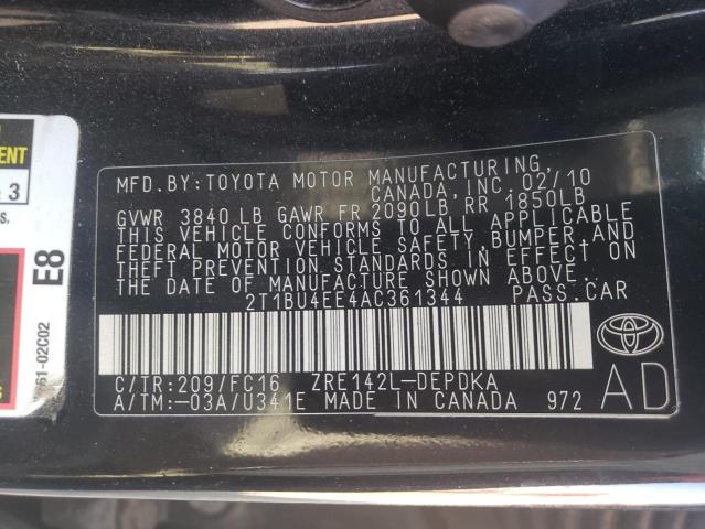 2010 Toyota Corolla Base VIN: 2T1BU4EE4AC361344 Lot: 59973344