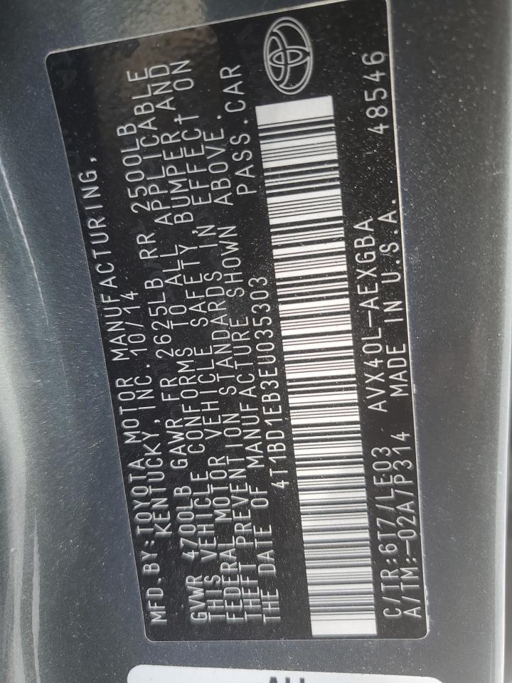 4T1BD1EB3EU035303 2014 Toyota Avalon Hybrid