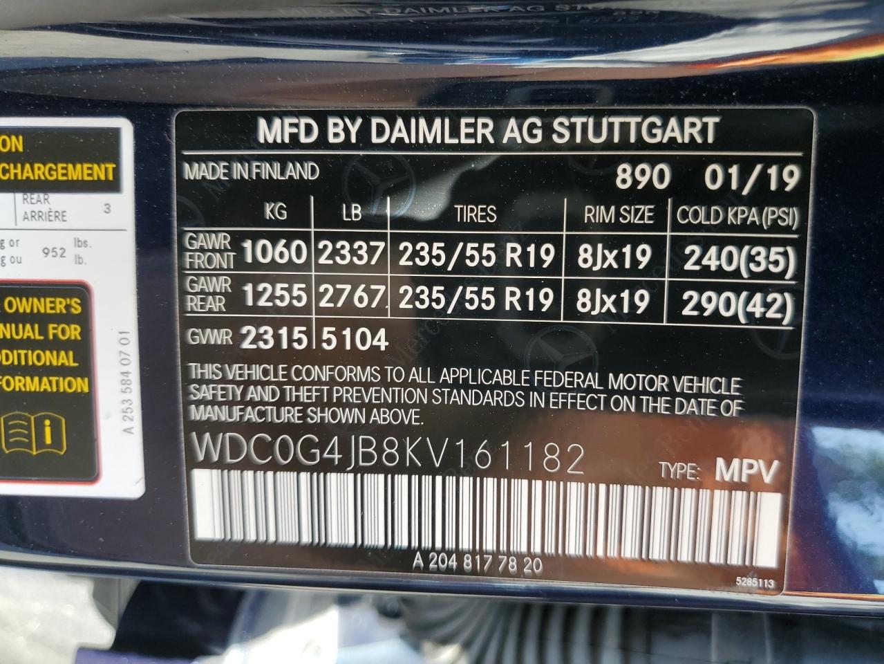 WDC0G4JB8KV161182 2019 Mercedes-Benz Glc 300