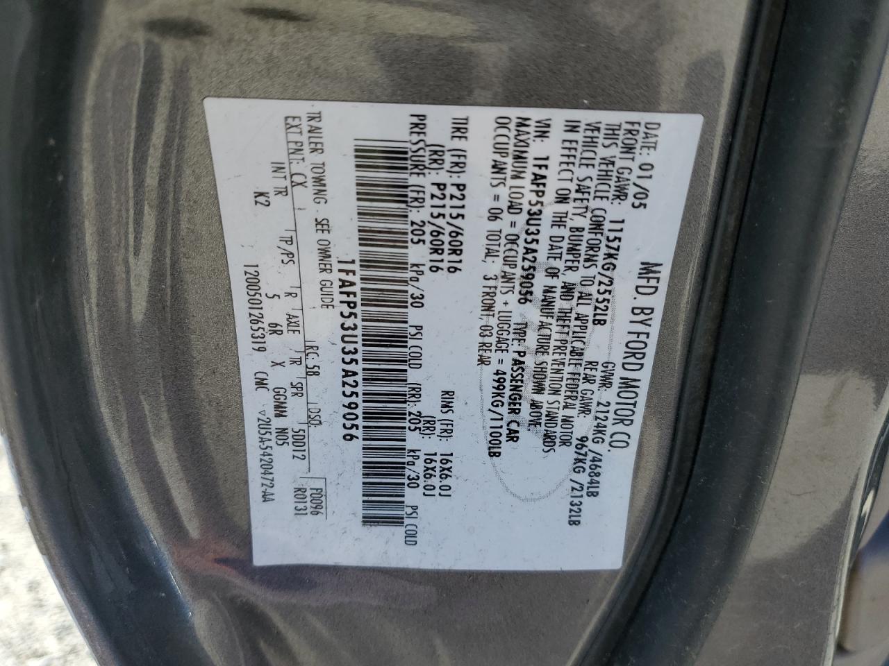 1FAFP53U35A259056 2005 Ford Taurus Se