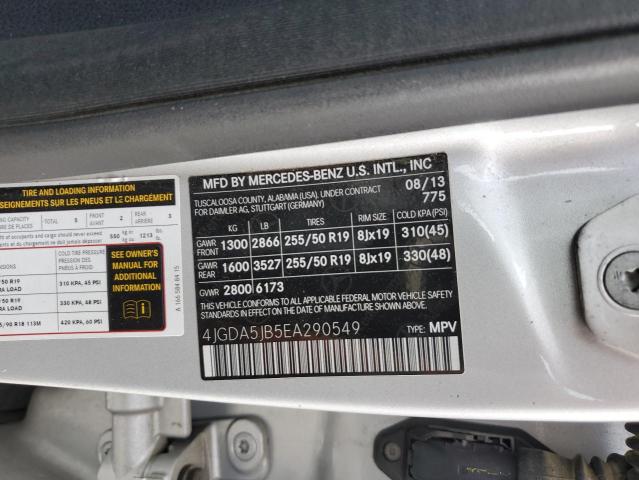 2014 Mercedes-Benz Ml 350 VIN: 4JGDA5JB5EA290549 Lot: 59492064