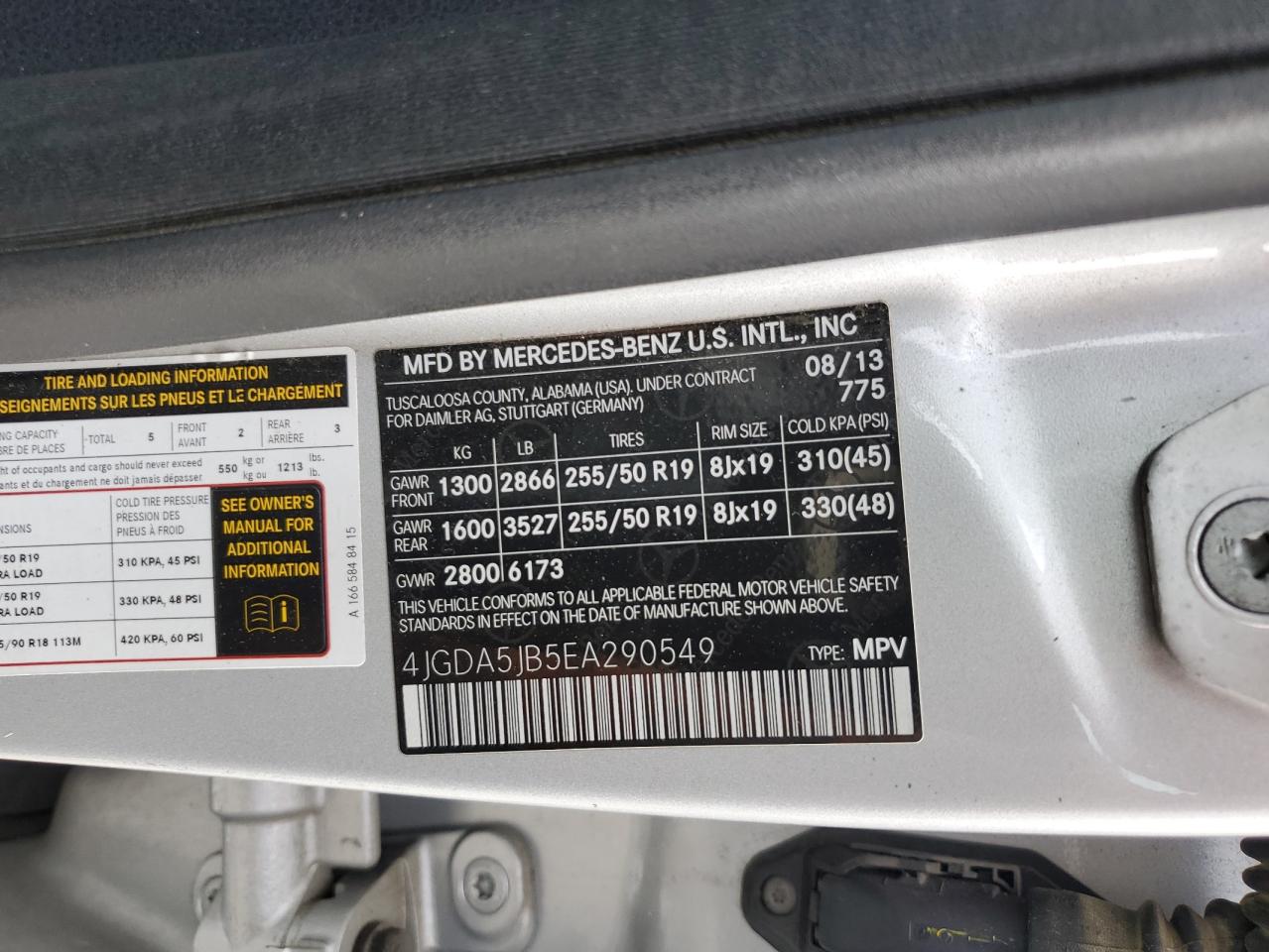 4JGDA5JB5EA290549 2014 Mercedes-Benz Ml 350