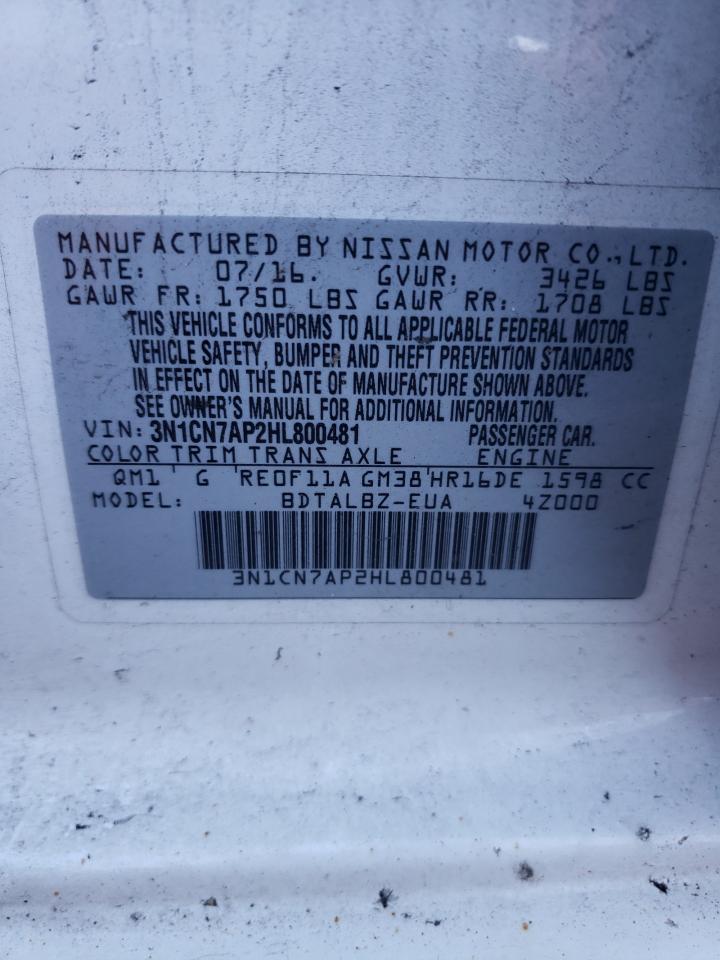 3N1CN7AP2HL800481 2017 Nissan Versa S