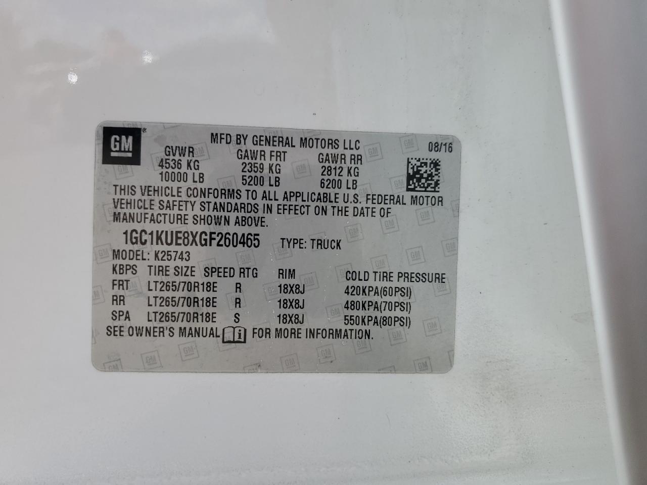 1GC1KUE8XGF260465 2016 Chevrolet Silverado K2500 Heavy Duty