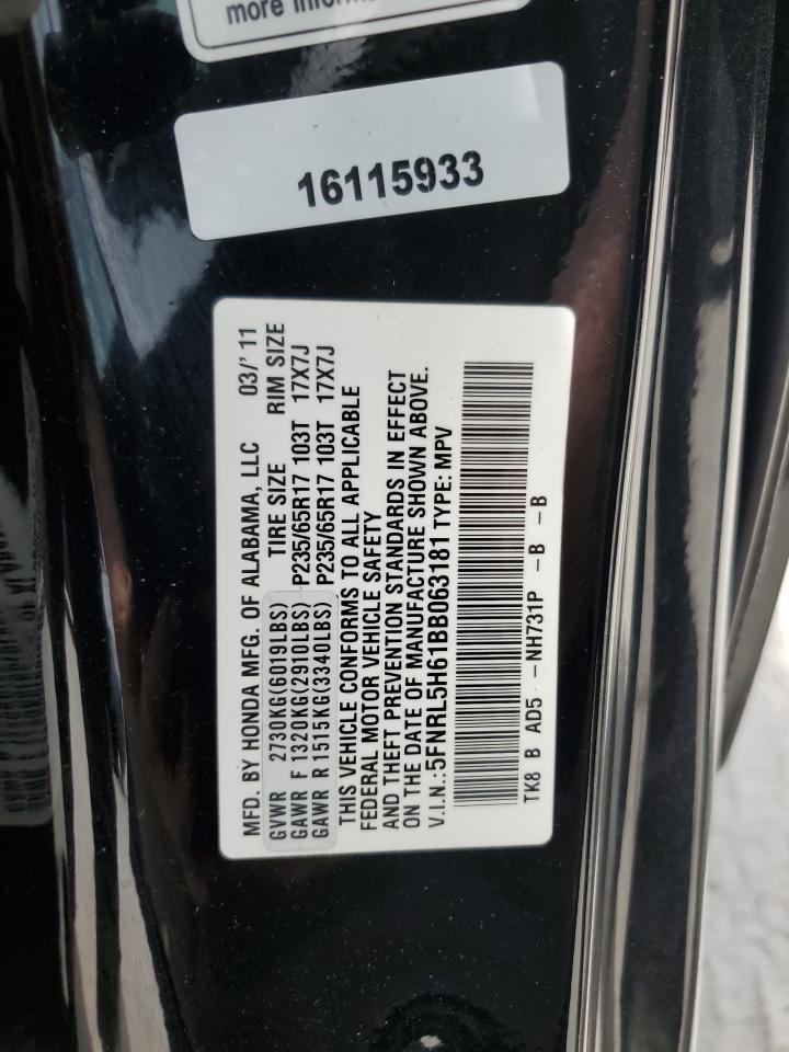 5FNRL5H61BB063181 2011 Honda Odyssey Exl