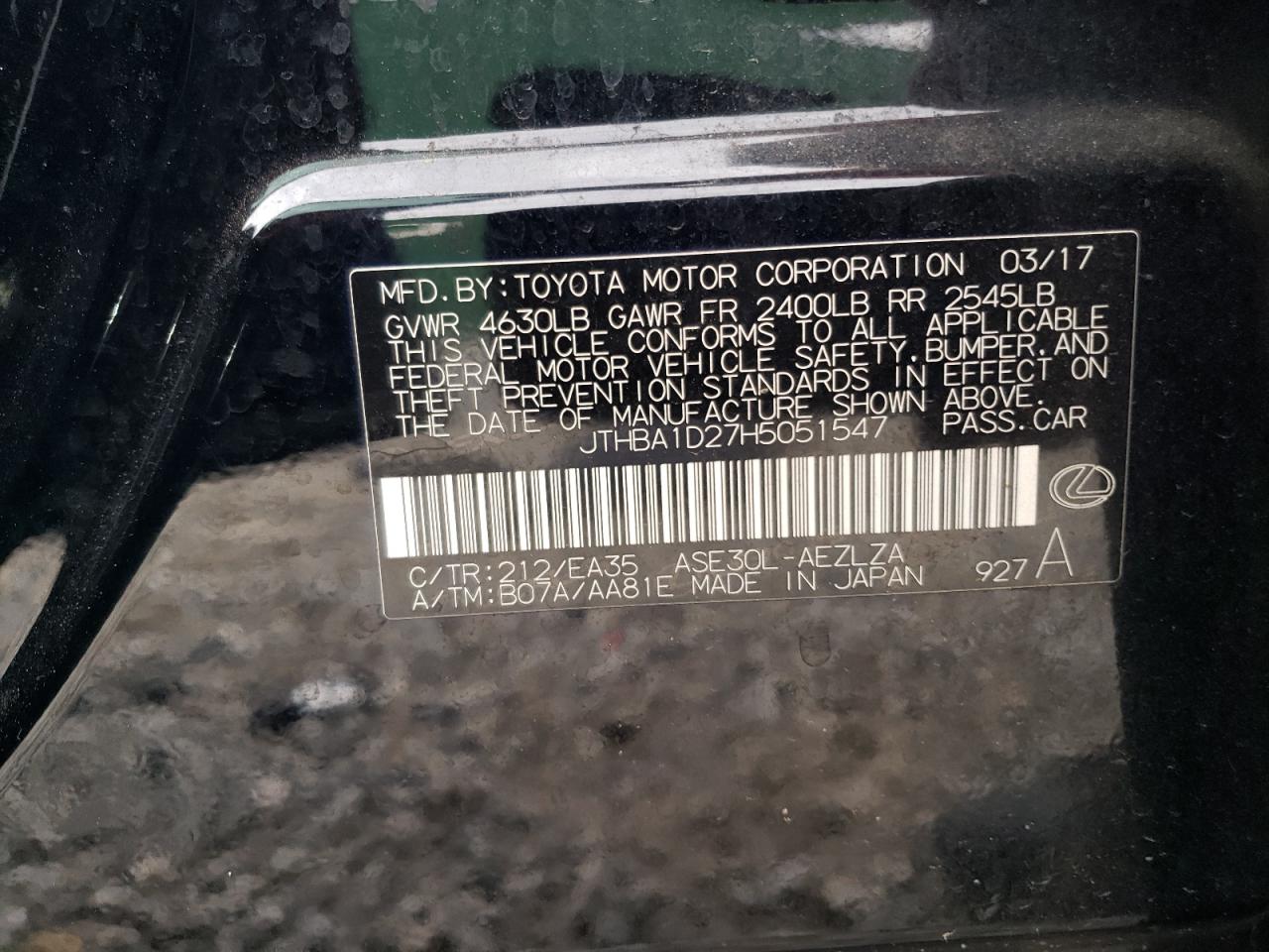 JTHBA1D27H5051547 2017 Lexus Is 200T