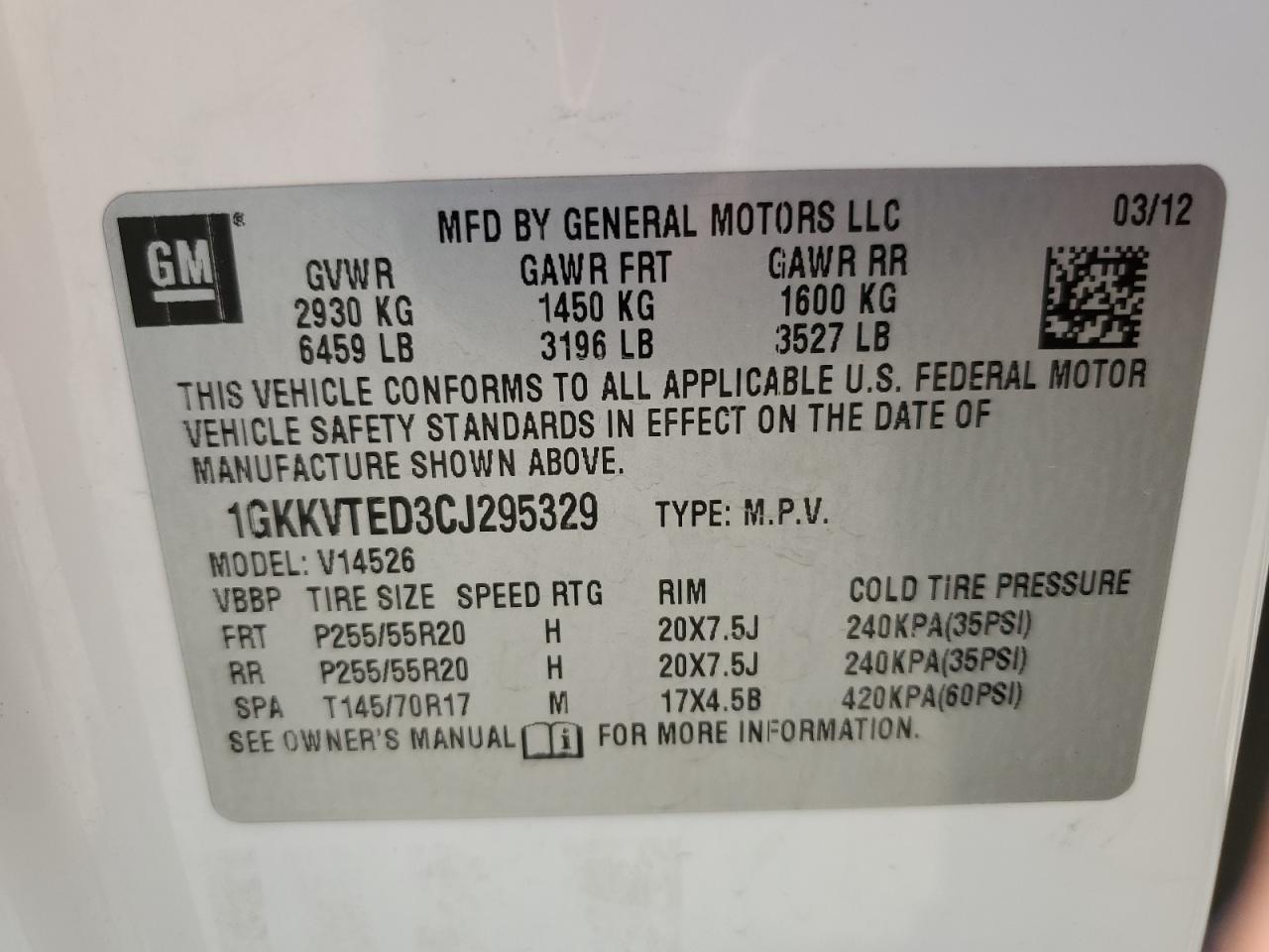 1GKKVTED3CJ295329 2012 GMC Acadia Denali