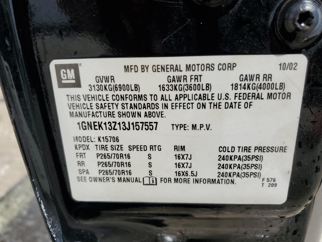 1GNEK13Z13J157557 2003 Chevrolet Tahoe K1500