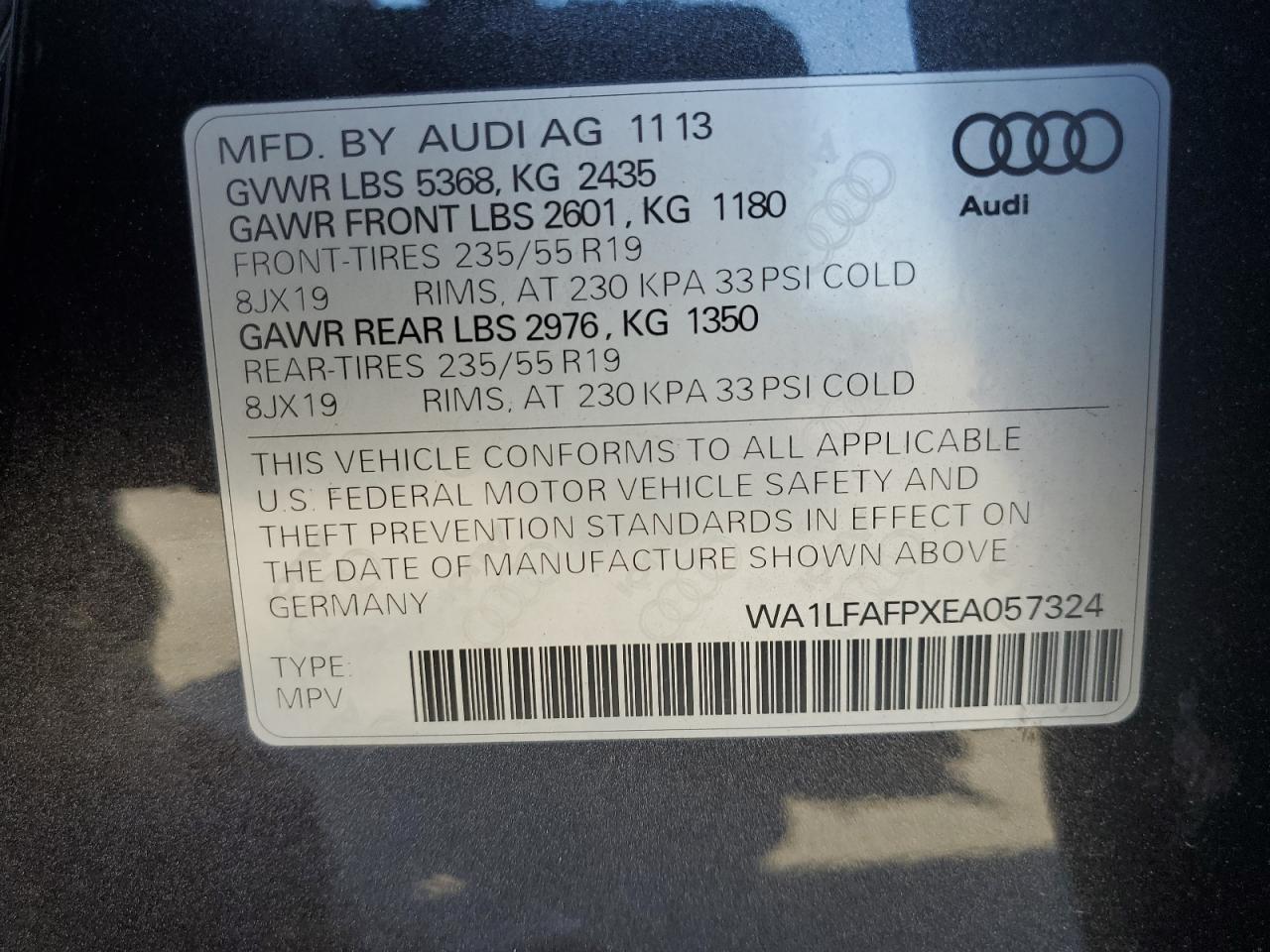 WA1LFAFPXEA057324 2014 Audi Q5 Premium Plus