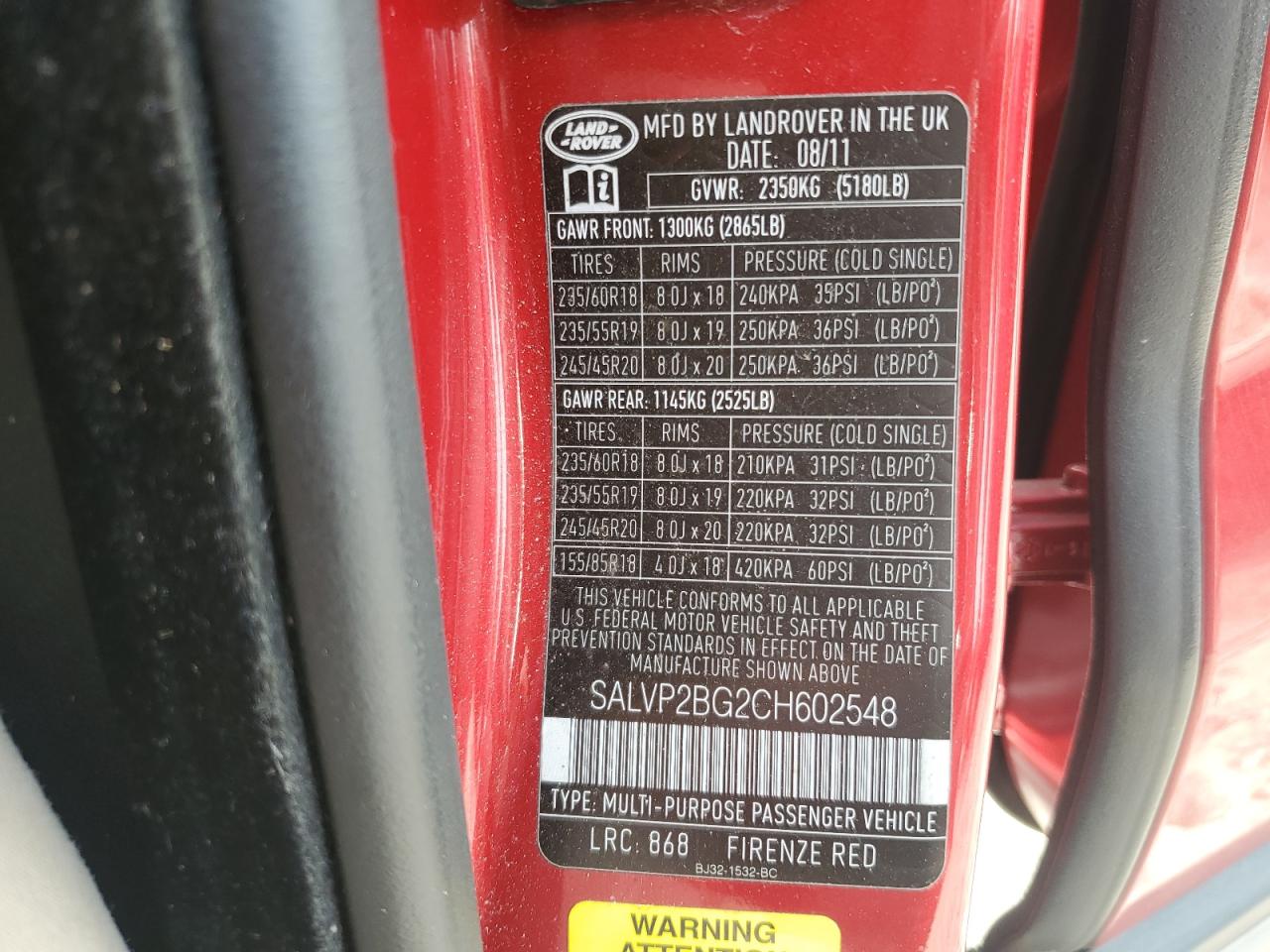 SALVP2BG2CH602548 2012 Land Rover Range Rover Evoque Pure Plus