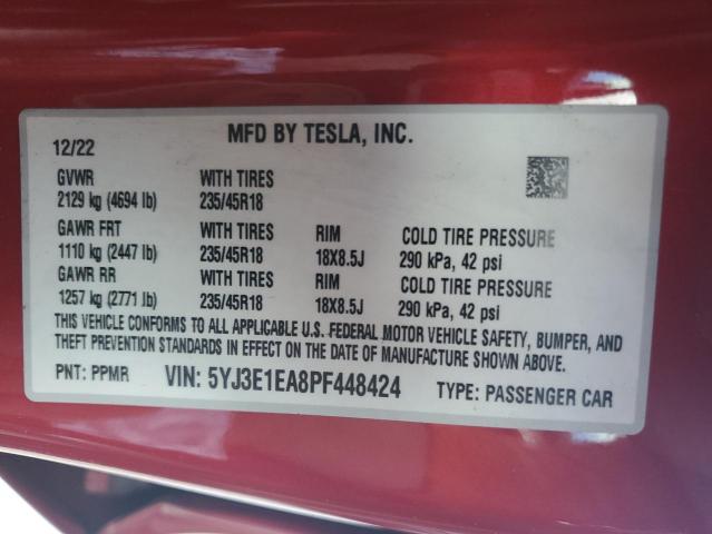 2023 Tesla Model 3 VIN: 5YJ3E1EA8PF448424 Lot: 60910244