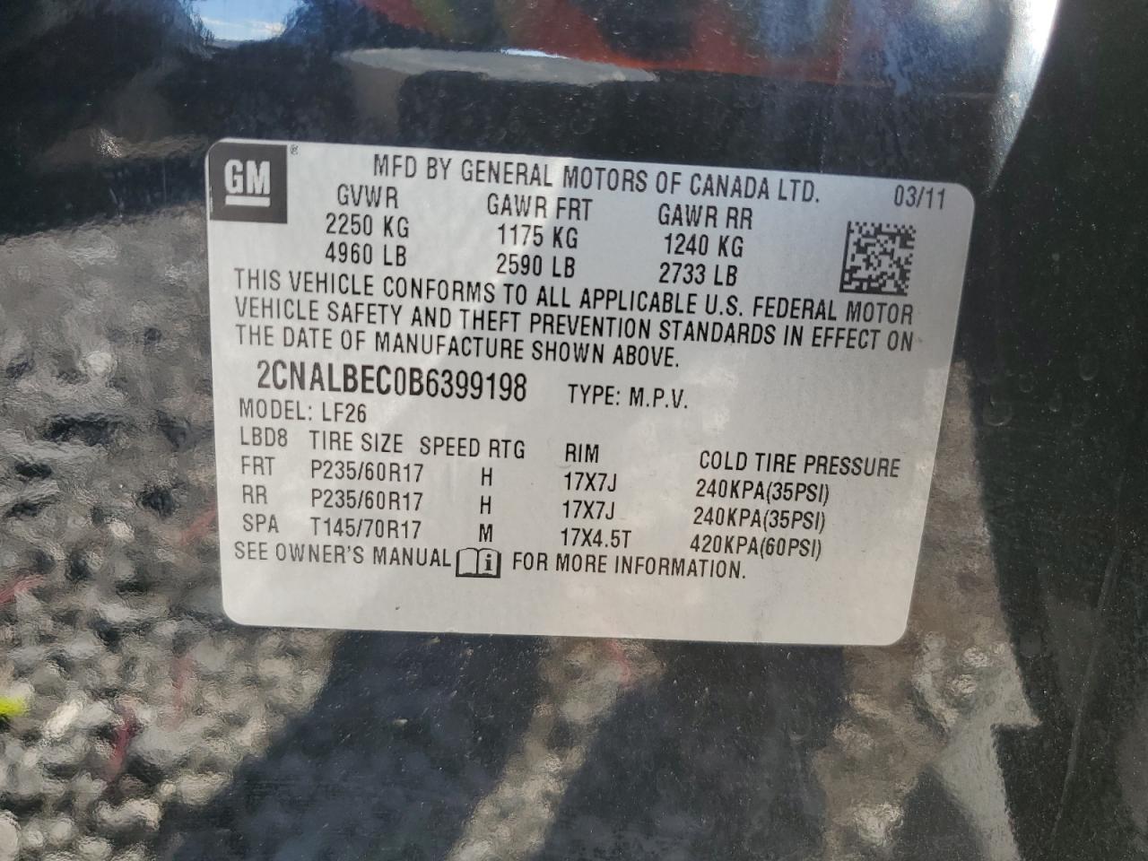 2CNALBEC0B6399198 2011 Chevrolet Equinox Ls