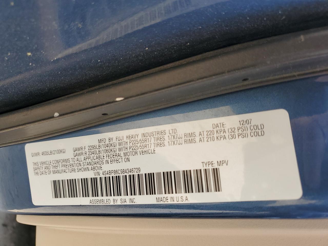 4S4BP86C984346729 2008 Subaru Outback 3.0R Ll Bean