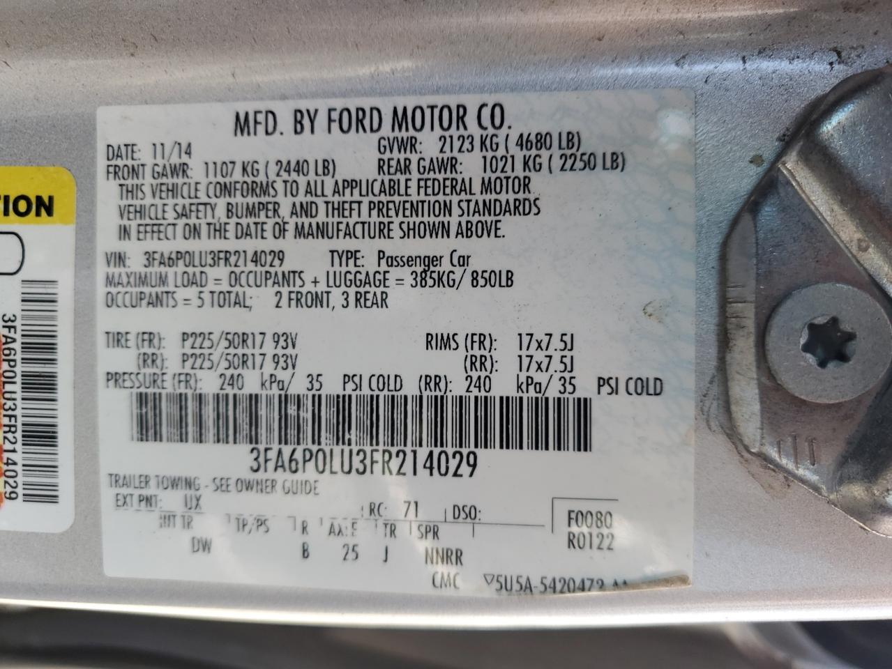 3FA6P0LU3FR214029 2015 Ford Fusion Se Hybrid