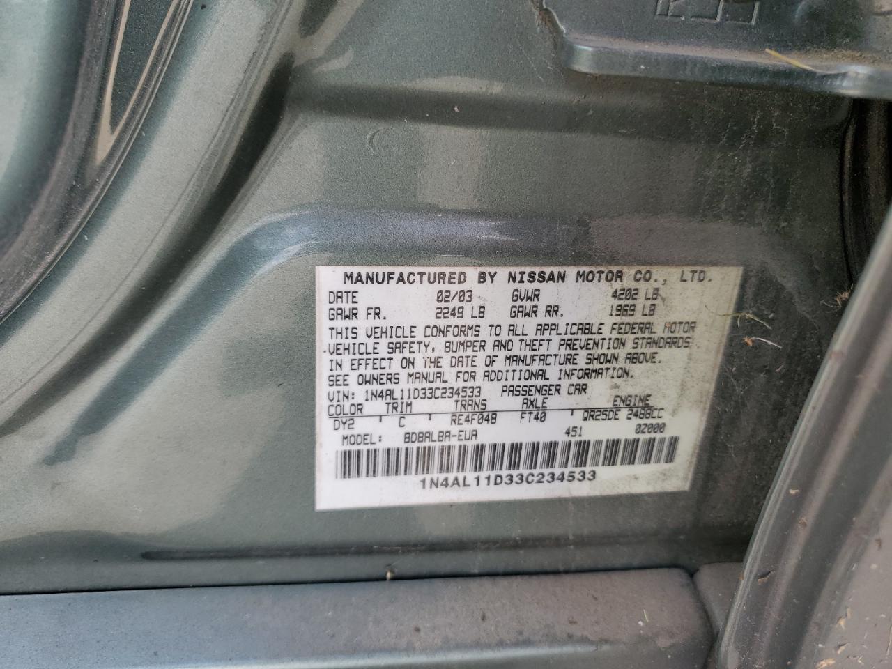 1N4AL11D33C234533 2003 Nissan Altima Base