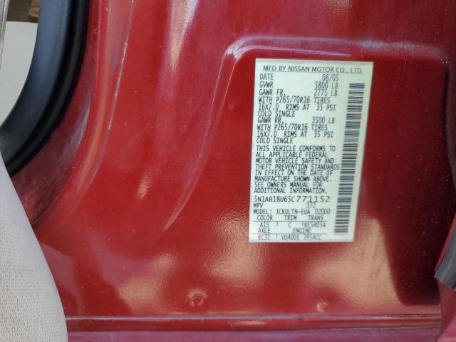 2005 Nissan Pathfinder Le VIN: 5N1AR18U65C771152 Lot: 58743224