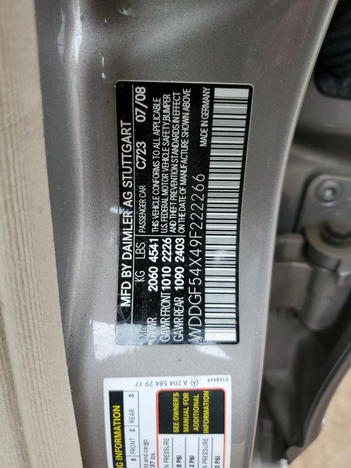 WDDGF54X49F222266 2009 Mercedes-Benz C 300