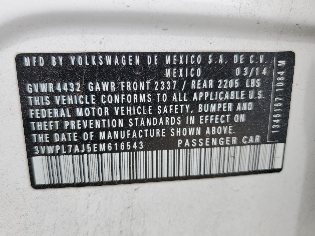 3VWPL7AJ5EM616543 2014 Volkswagen Jetta Tdi