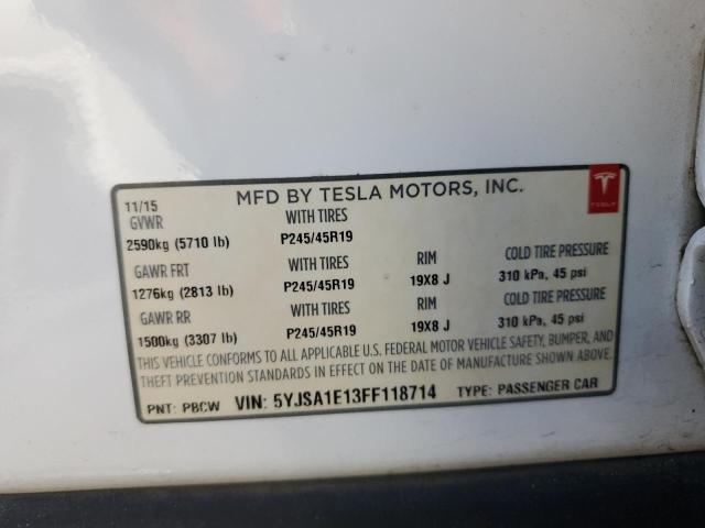 2015 Tesla Model S VIN: 5YJSA1E13FF118714 Lot: 58536204