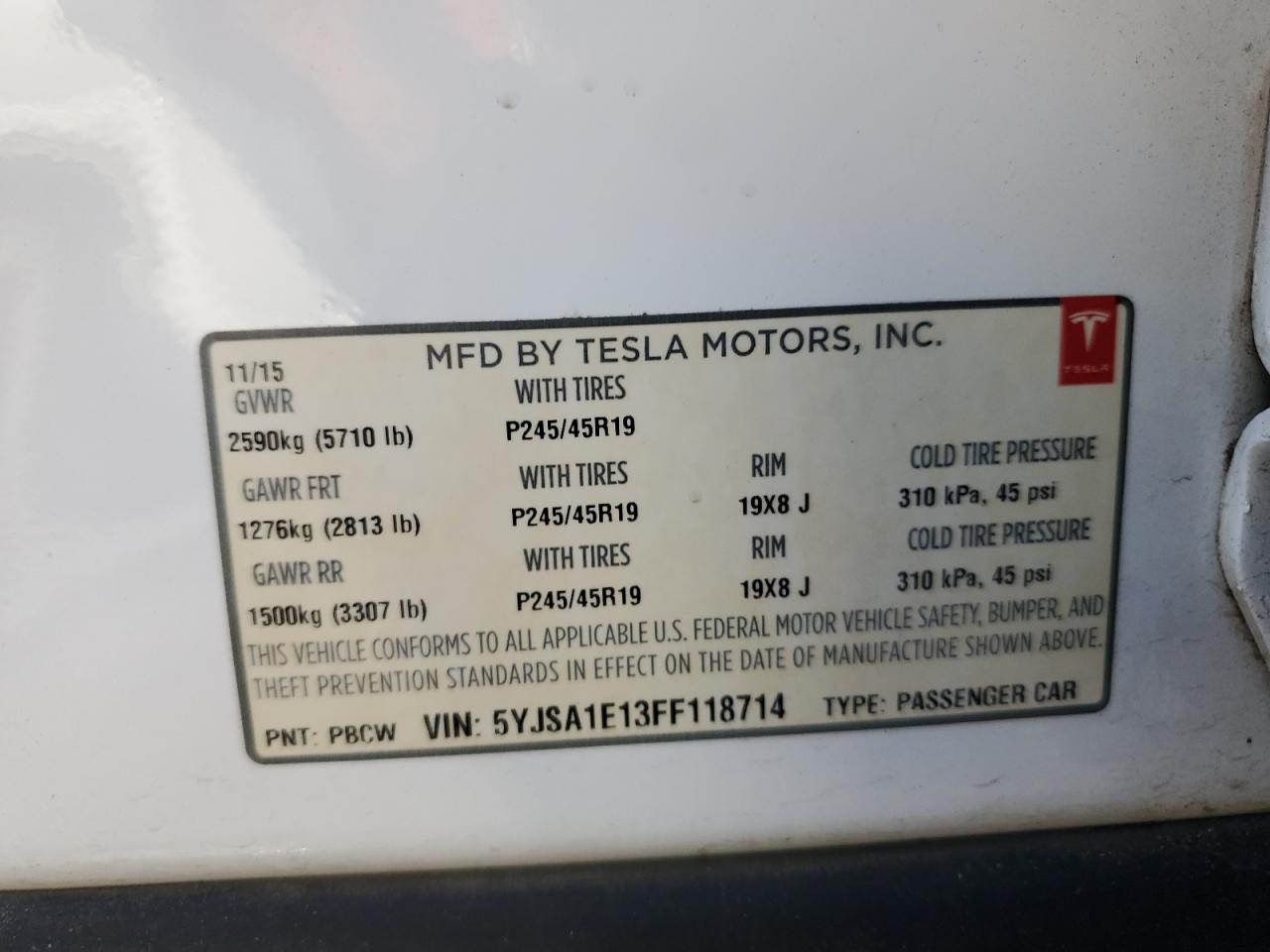 5YJSA1E13FF118714 2015 Tesla Model S