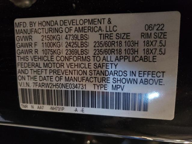 2022 Honda Cr-V Ex VIN: 7FARW2H50NE034731 Lot: 57850564