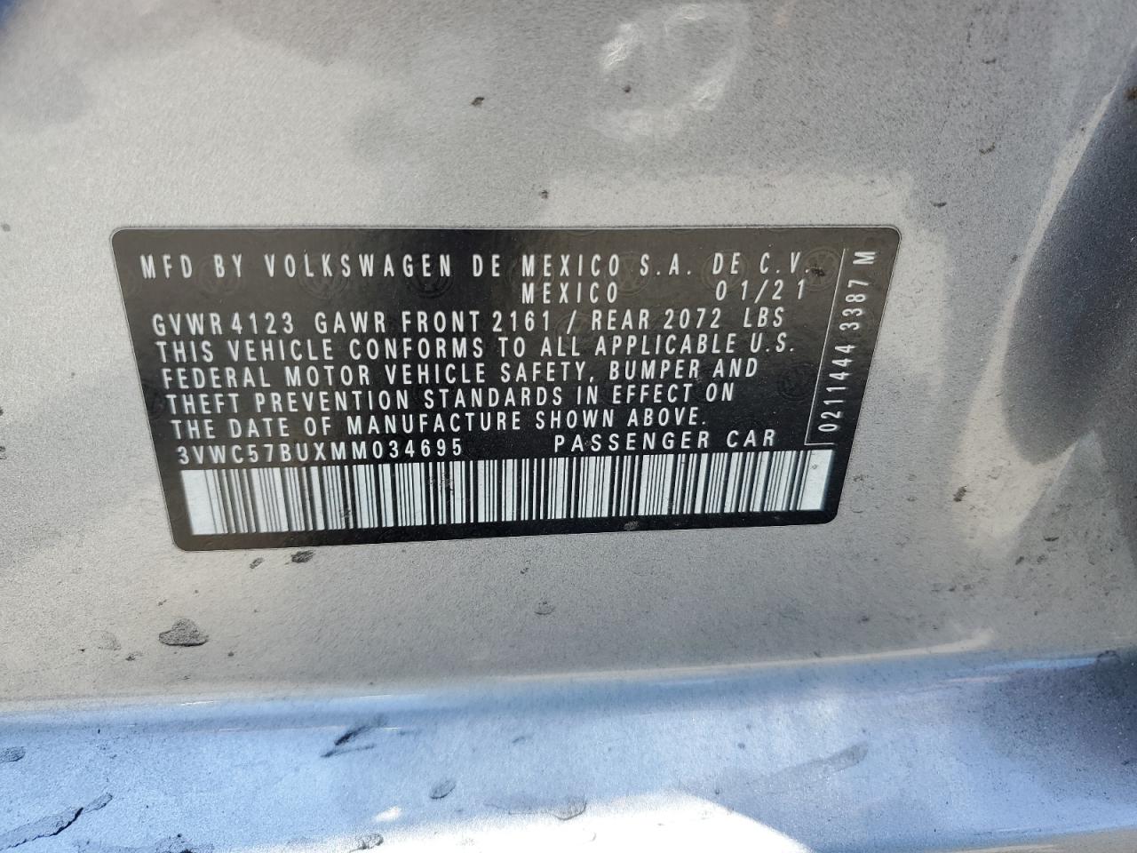 3VWC57BUXMM034695 2021 Volkswagen Jetta S