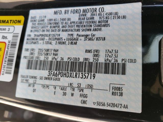 VIN 3FA6P0HDXLR135719 2020 Ford Fusion, SE no.12