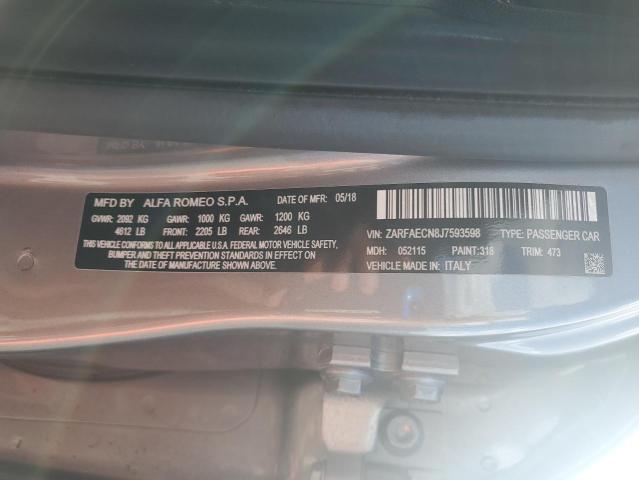 2018 Alfa Romeo Giulia Ti VIN: ZARFAECN8J7593598 Lot: 59986374