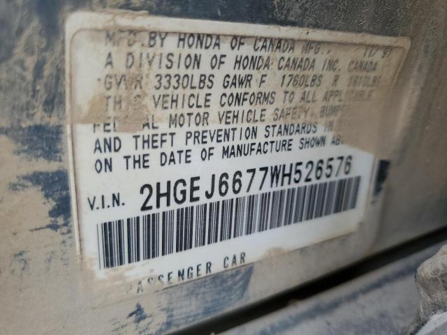 1998 Honda Civic Lx VIN: 2HGEJ6677WH526576 Lot: 59896124