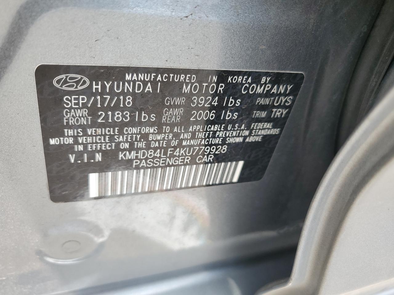 KMHD84LF4KU779928 2019 Hyundai Elantra Sel