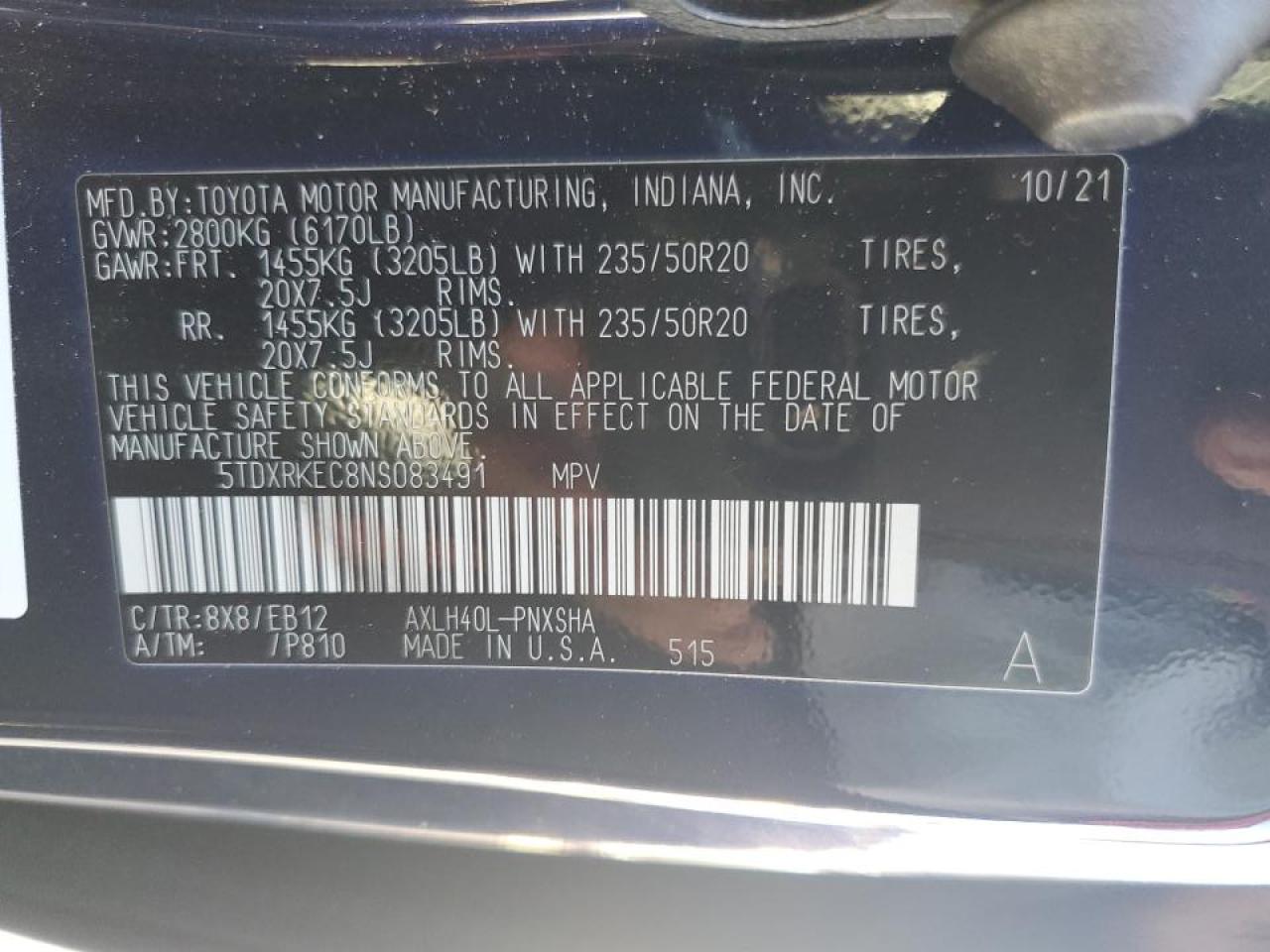 5TDXRKEC8NS083491 2022 Toyota Sienna Xse