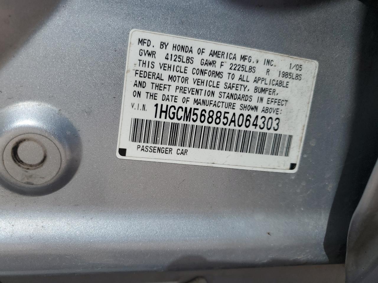 1HGCM56885A064303 2005 Honda Accord Ex