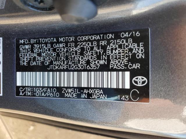 2016 Toyota Prius VIN: JTDKARFU2G3016357 Lot: 58902104