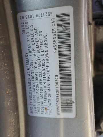 2003 Volkswagen Passat Gls VIN: WVWPD63B83P190578 Lot: 57923964