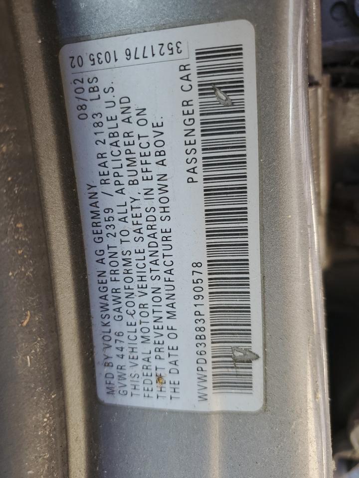 wvwpd63b83p190578 WVWPD63B83P190578 2003 Volkswagen Passat Gls