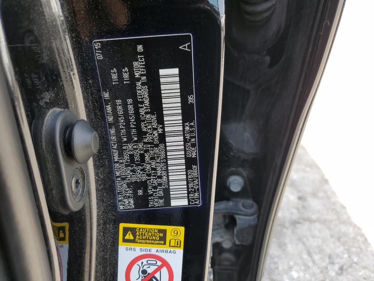 5TDBKRFH7FS188090 2015 Toyota Highlander Le