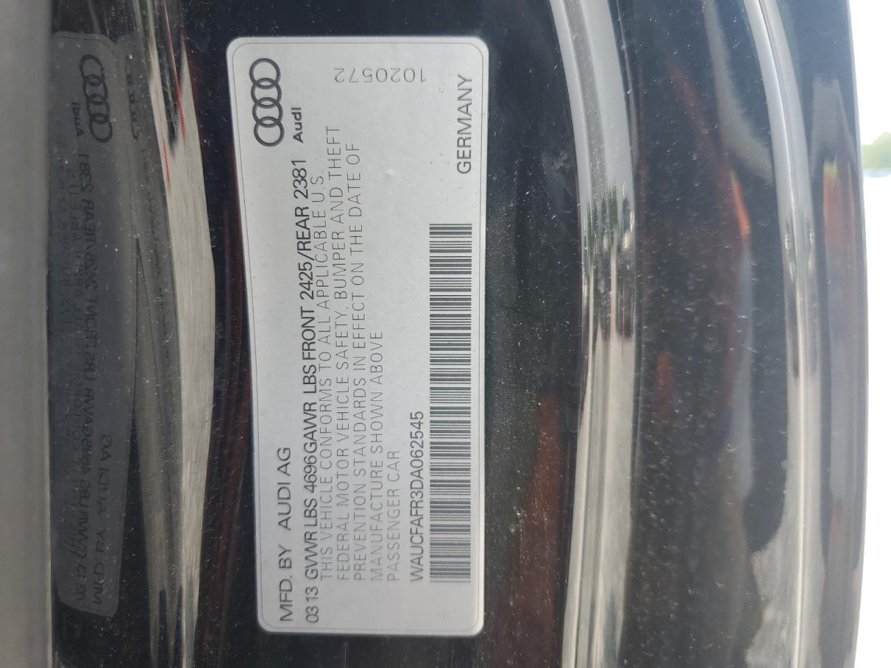 WAUCFAFR3DA062545 2013 Audi A5 Premium