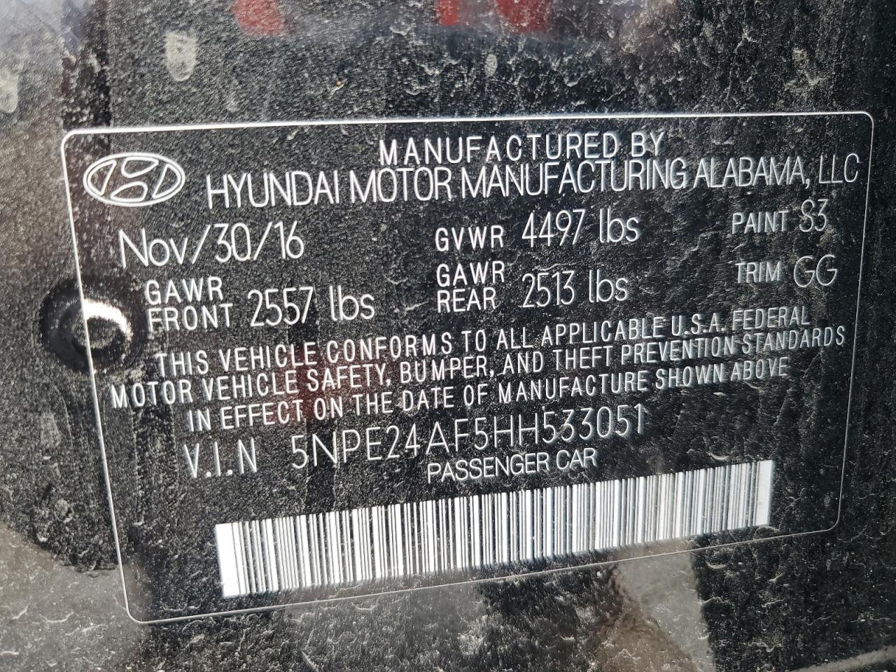 5NPE24AF5HH533051 2017 Hyundai Sonata Se