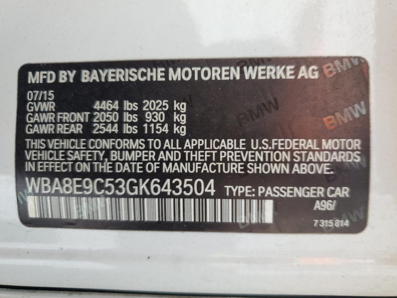 WBA8E9C53GK643504 2016 BMW 328 I Sulev