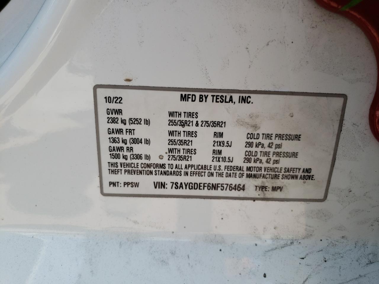 7SAYGDEF6NF576464 2022 Tesla Model Y