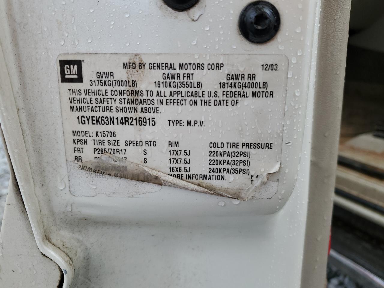 1GYEK63N14R216915 2004 Cadillac Escalade Luxury